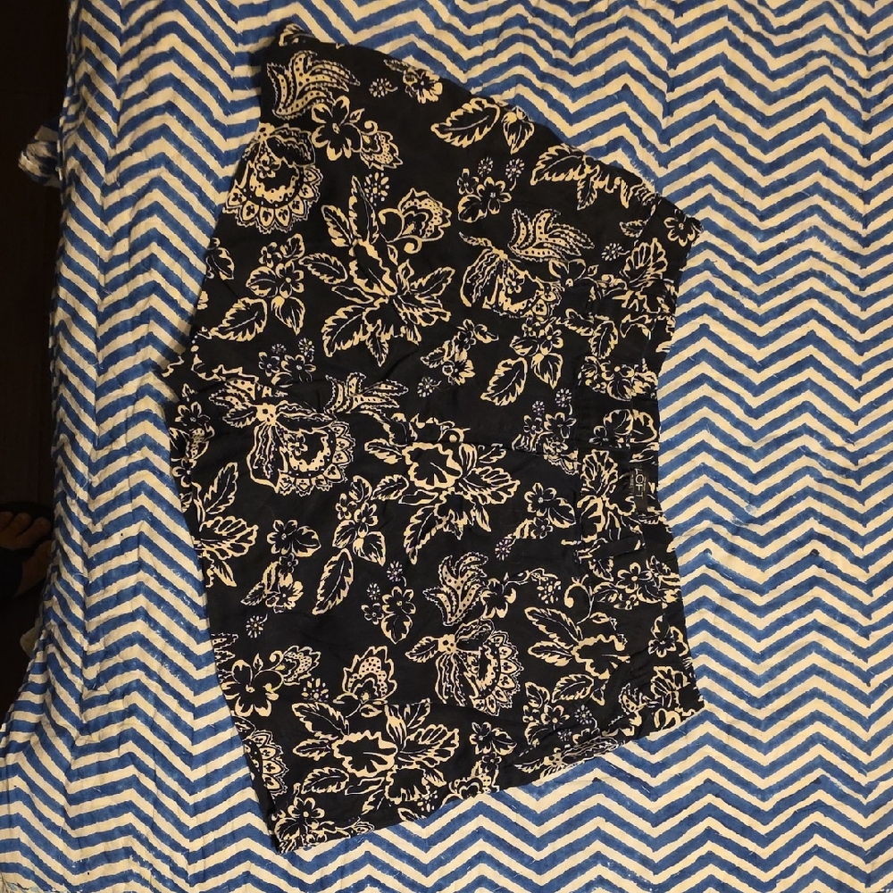 LOFT Black and White Floral High Waist Shorts